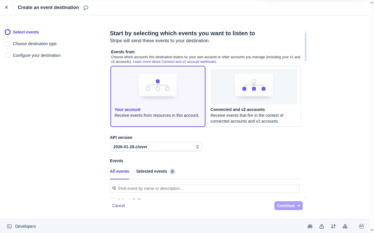 Sélection des événements
