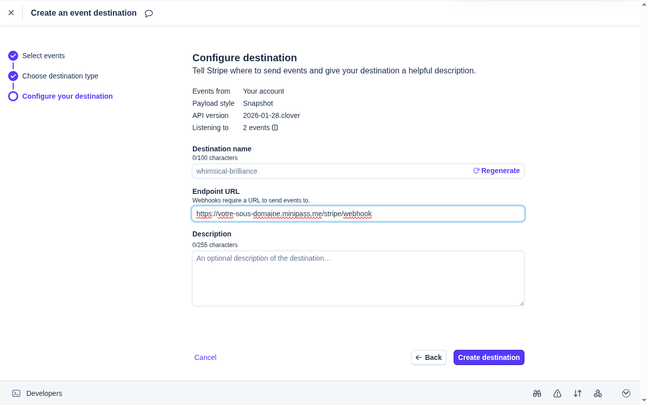 Configurer l'URL du webhook
