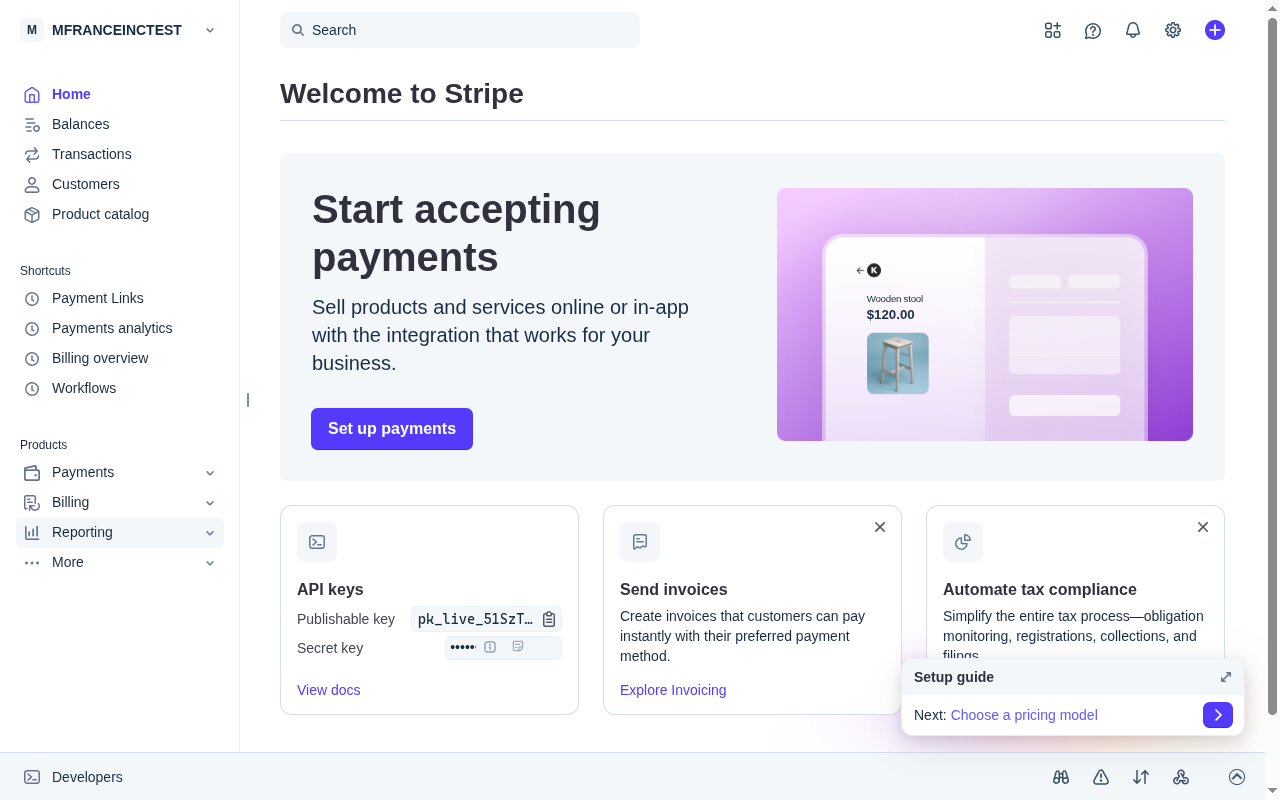 Tableau de bord Stripe