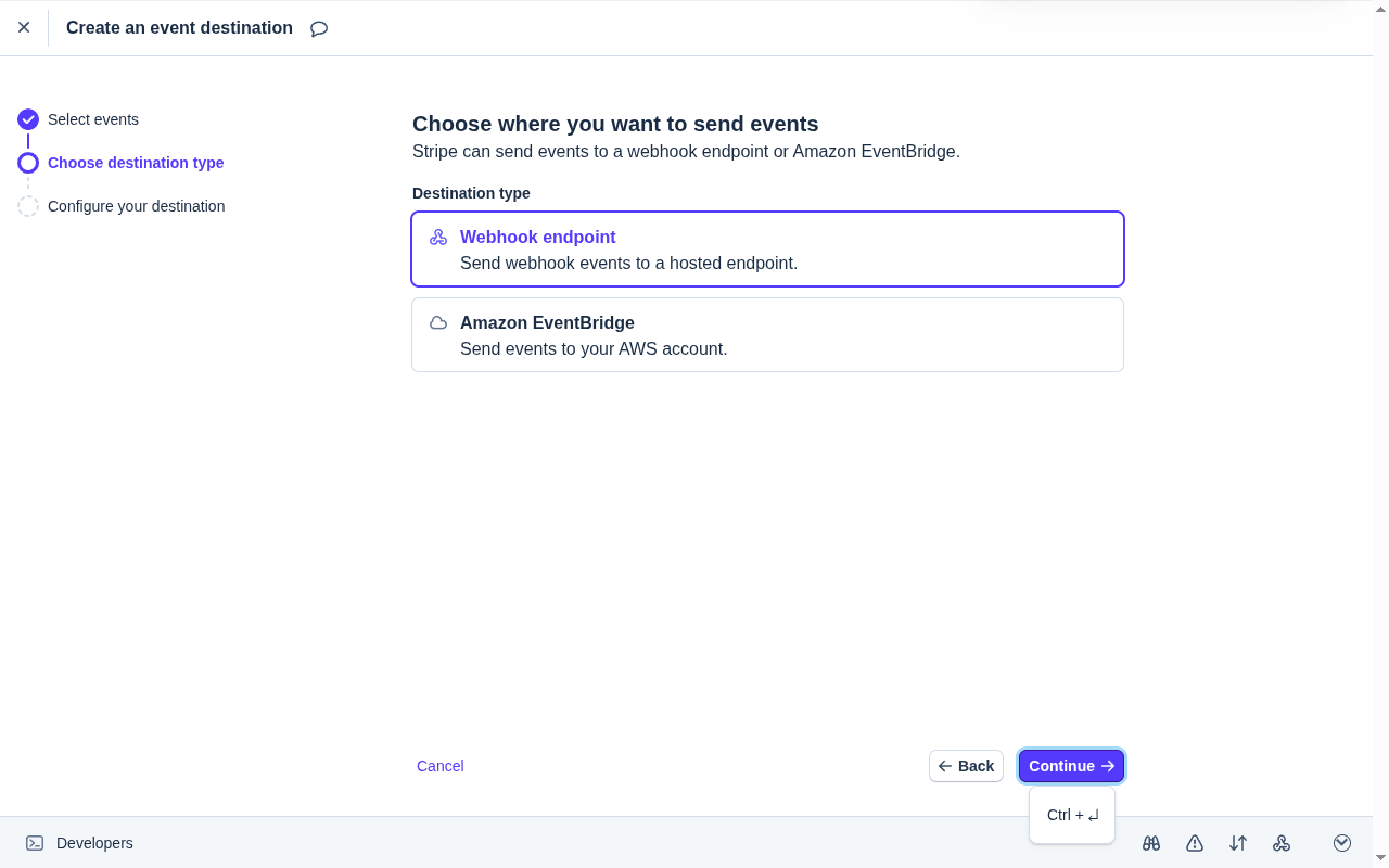 Choisir le type de destination