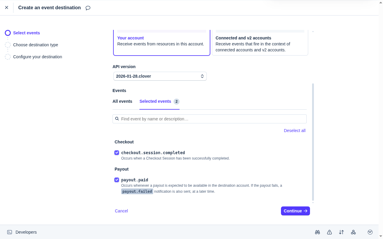 Les deux événements sélectionnés