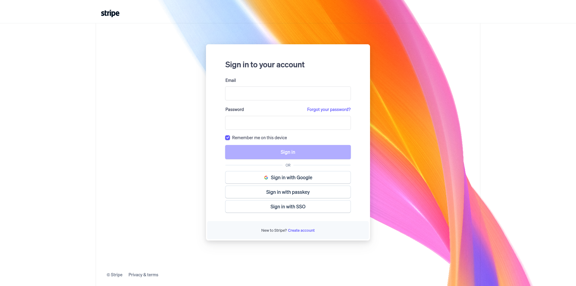 Page de connexion Stripe